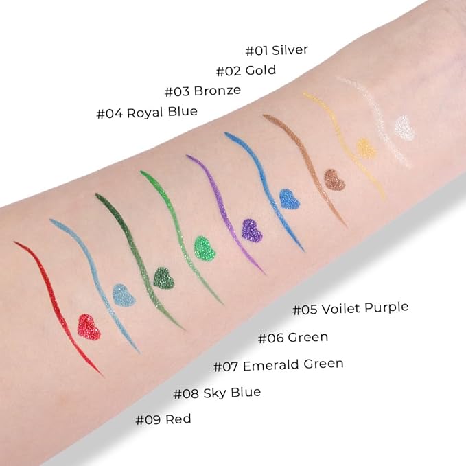evpct 2Pcs Blue Glitter Shimmer Liquid Eyeliner Eye Makeup Pencil Pen, Pearl Blue Chrome Eyes Liner Face Glitter Makeup Fake Eyelashes Mascara Accessories, Sparkle Metallic Eyeliner Pen Waterproof