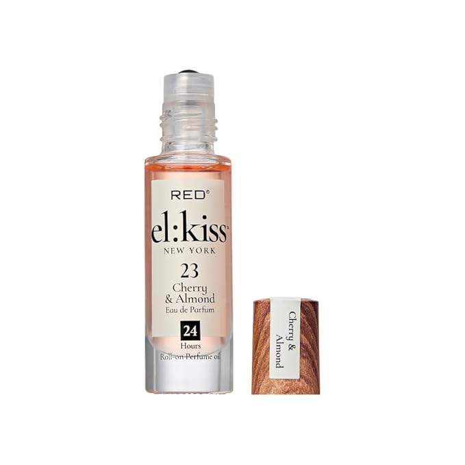 EL:KISS Roll On Perfume, Cherry & Almond Inspired by Tom F Lost Cherry Eau de Parfum 12mL (.40 Fl Oz), Hydrating & Long-Lasting, Alcohol-Free & Mineral Oil-Free, With Jojoba, Argan & Coconut Oil