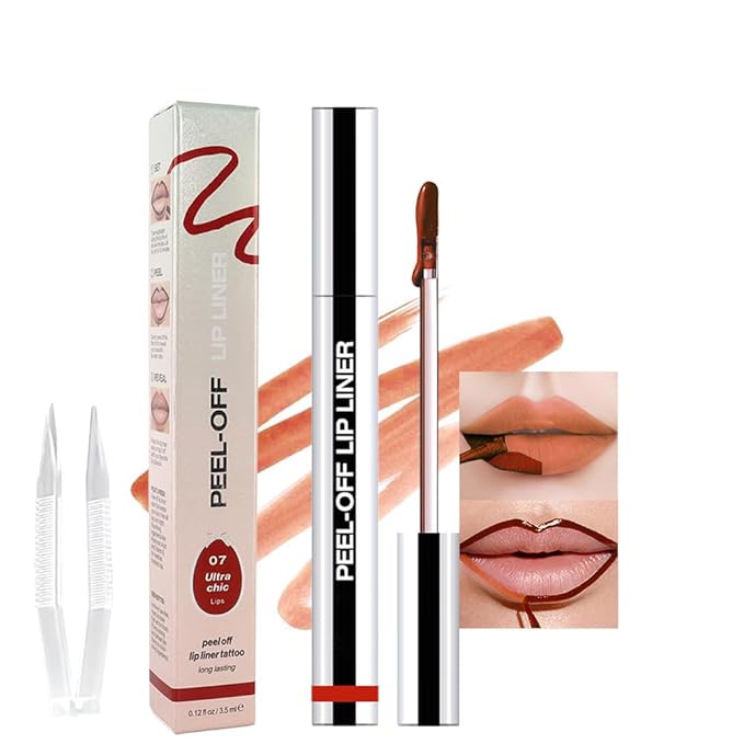 Orange Red Liquid Matte Lip Liner Stain Peel Off with Tweezer, Long Lasting, Waterproof Matte Lipstick Lip Gloss Tattoo for Women, Transfer-prof Lip Tint Makeup for All Skin Types 07#