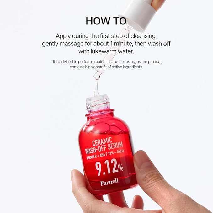 Parnell AHA 9.12% Omija Ceramic Wash-Off Serum | 1-Minute Face Exfoliation for Sebum Control & Smooth Texture | PHA BHA LHA Vitamin C K-Care (1.01 fl oz)