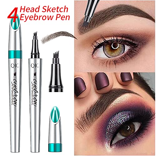 Microblading Eyebrow Pencil, Eyebrow Pen with an Upgrade Micro-Fork Tip Applicator, Waterproof Microblading Brow Pen,Last All Day, Brow Pencil for Natural Looking Brows Makeup (Gray)