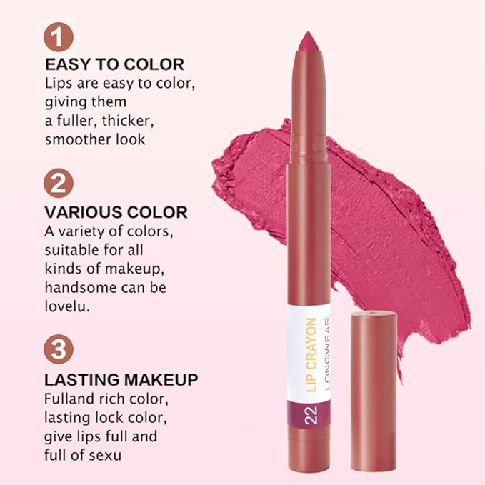 BINGBRUSH Lip Crayons Matte Longwear Lipstick Pack Set,Moisture Smooth Lipliner With Built-in Sharpener Ultimate Super Stay Ink Lip Crayon for Makeup-Waterproof Velvet Lipgloss Lip Stain(22#Maroon)