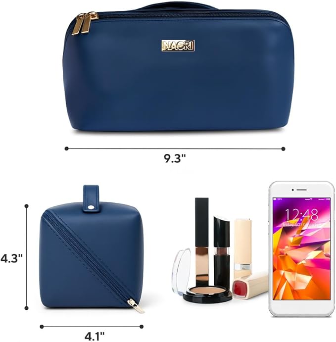 NAORI Travel Makeup Bag for Women | Large Luxury Cosmetic Organizer with Handle & Inner Pockets | Waterproof Leather Toiletry Bag | Makeup Case for Home, Travel & Gifting (Dark Teal)