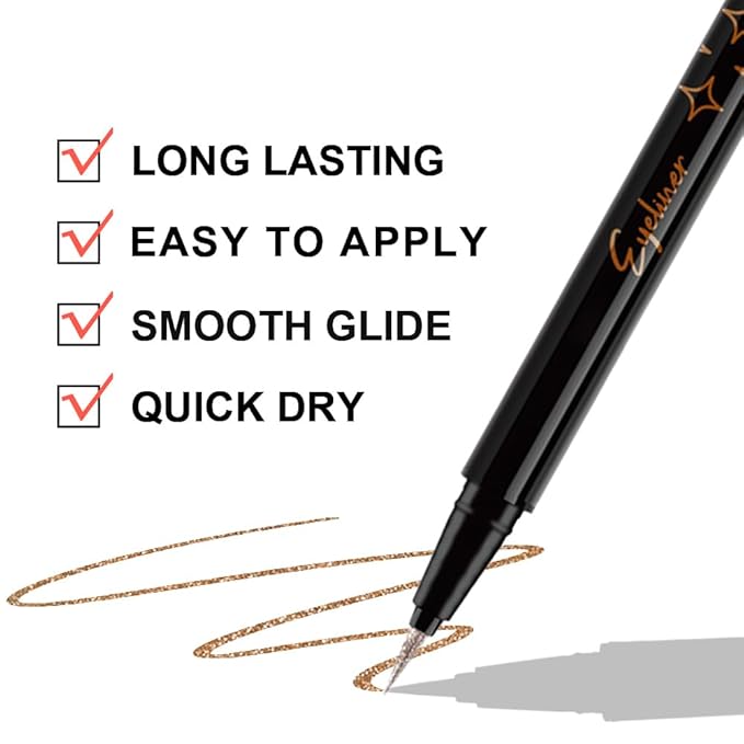 evpct 1Pcs Bronze Liquid Eyeliner Makeup, Bronze Gold Glitter Metallic Shimmer Colored Eyeliner Liquid Eye Liner Eyeshadow Pencil Face Body Glitter Makeup, Longwear, Fake Eyelashe Mascara Accessories