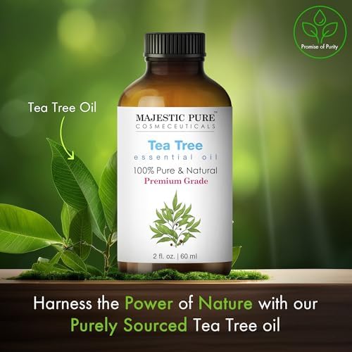 Majestic Pure Tea Tree Essential Oil with Glass Dropper - 2 Fl Oz - 100% Pure and Natural Tea Tree Oil - Premium Grade Essential Oils for Diffuser, Aromatherapy, Soap and Candle Making