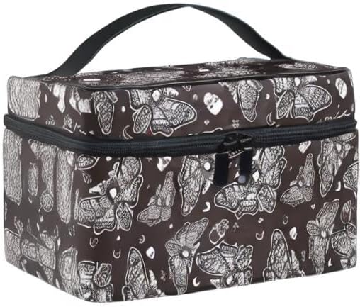 Makeup Bags, Gothic Moth Skull Moon Esoteric Makeup Organizer Bags Toiletry Bag Box Travel Cosmetic Bag Make Up Train Case for Women Teen Girl Ladies