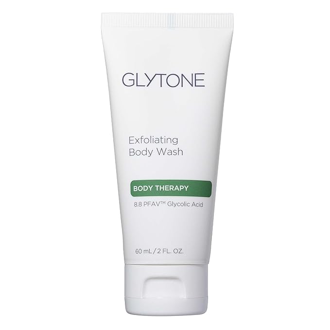 GLYTONE Glycolic Acid Body Wash – Exfoliating & Moisturizing Body Wash for Dry Skin, Reduce Keratosis Pilaris – Fragrance-Free Exfoliator with Glycolic Acid for Rough & Bumpy Skin, 2 Fl Oz