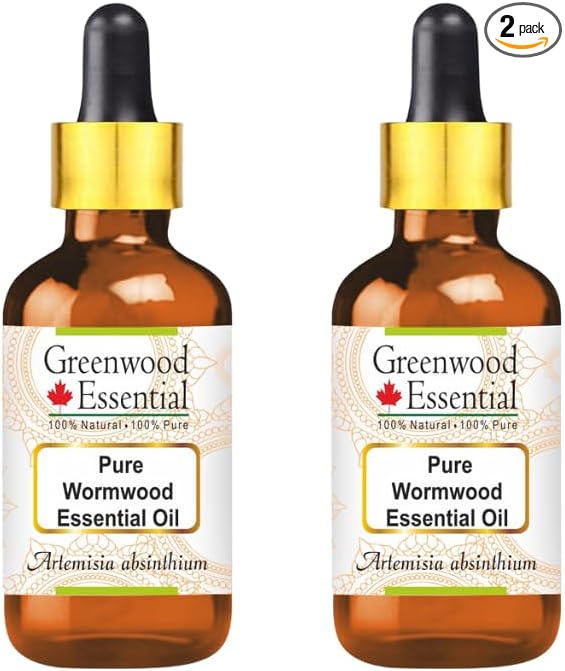Greenwood Essential Pure Wormwood Essential Oil (Artemisia Absinthium) with Two Glass Droppers Steam Distilled (Pack of Two) 30ml X 2 (2 oz)