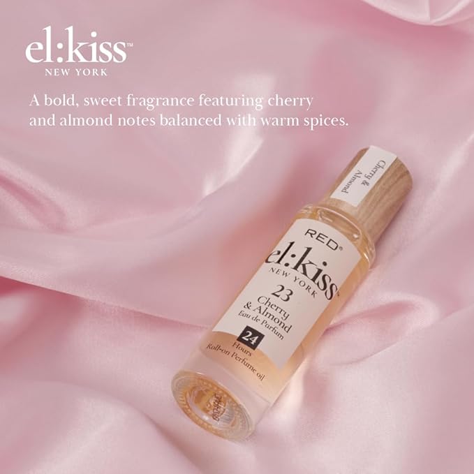 EL:KISS Roll On Perfume, Cherry & Almond Inspired by Tom F Lost Cherry Eau de Parfum 12mL (.40 Fl Oz), Hydrating & Long-Lasting, Alcohol-Free & Mineral Oil-Free, With Jojoba, Argan & Coconut Oil