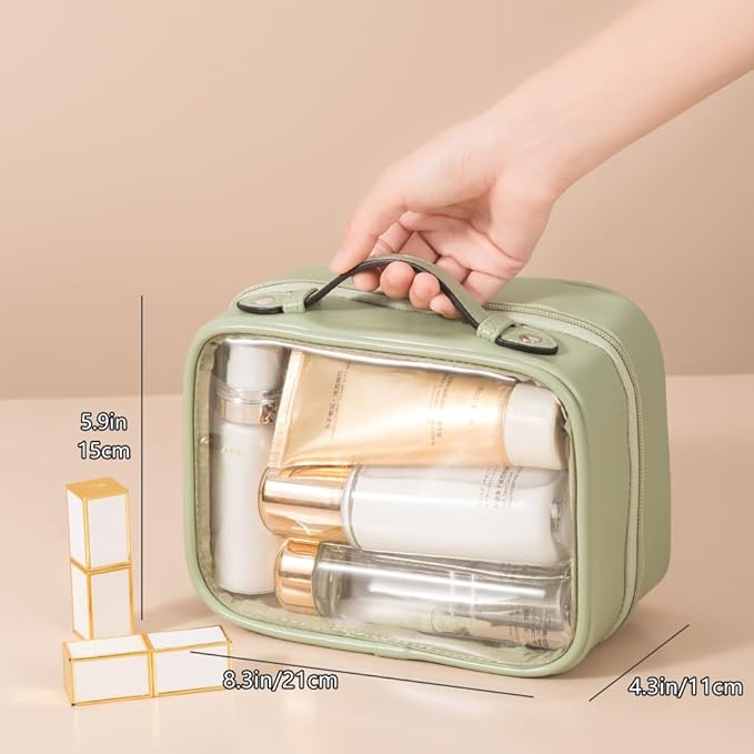 Veki Transparent Makeup Bag Travel Cosmetic Bags Case Waterproof Toiletries Bag Large Capacity Open Storage Bags Organizer With Zipper, Portable Make Up Organizer for Women and Girls