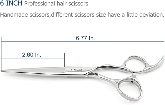 Professional Hair Shears 6" Silvery Blind Hole Sharp Hair Cutting Scissors Haircut Barber Scissors Barber Shears Convex Edge 440C KINSARO for Hairdresser Barbershop or Home Use