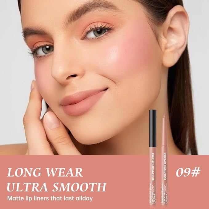 12 Colors Matte Lip Liner Pencil – Long Lasting Waterproof Lip Liner, Smudge Proof Transfer Proof Lip Pencil, High Pigment Lip Makeup for Defining & Filling Lips (09#, 1PCS)