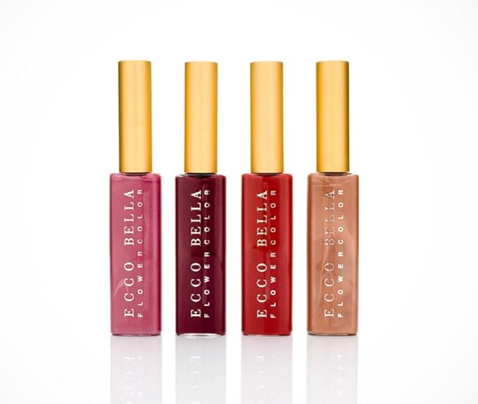 Ecco Bella Natural Lip Gloss – Non-Sticky Moisturizing Lip Shine for Women – Long Lasting Glossy Finish with Flower Cutins – Clean Vegan Formula – Lightweight & Hydrating - Neutral Beige Pink