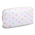 Small Makeup Bag Pouch for Purse，Nylon Travel Toiletry Storage Bag Cute Makeup Organizer Bag for Women Girls，Preppy Waterproof Cosmetic Bag Pouch Skincare Bag Purse with Zipper (Small-White Heart)