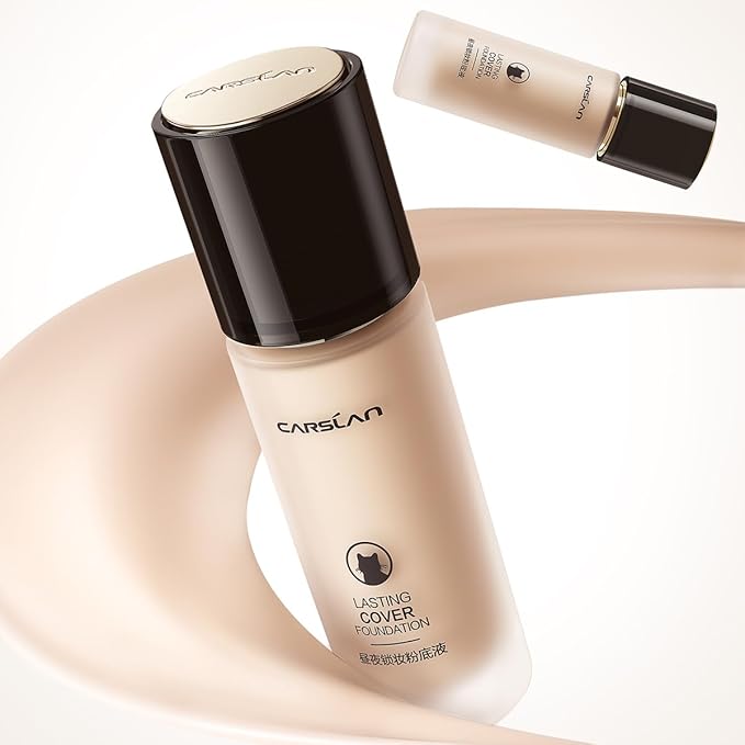 CARSLAN Lasting Cover Foundation, 24H Longlasting Full Coverage Matte Finish Face Makeup, Poreless, Lightweight, Waterproof, Oil Free Liquid Foundation, W01