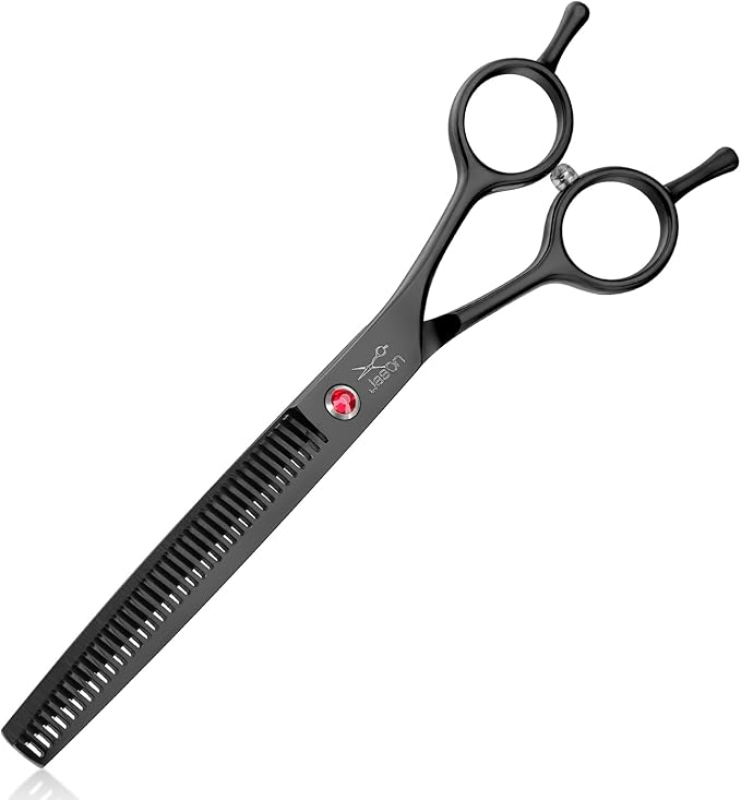 JASON 7.5" Dog Grooming Scissor - Professional Thinning Shear with 37 Teeth Japanese Stainless Steel Blender Scissors for Dogs, Cats and Other Pets (Thinning, Black) Christmas Gift