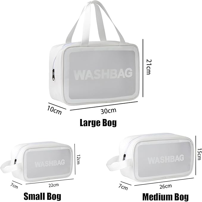 Clear Travel Bags for Toiletries,3 Pack Toiletry Bag,Matte Translucent Toiletry Bag,Makeup Bag With Handy Handle,Travel Pouch,Makeup Cosmetic Organizer for Travel Essentials(White)