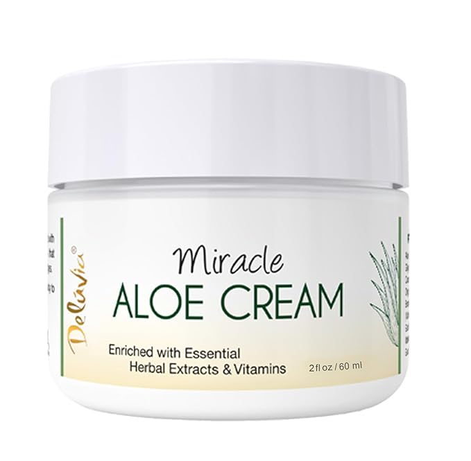Deluvia Miracle Aloe Cream | Face & Body Moisturizer with Vitamin E & Organic Aloe Vera | Hydrating, Soothing for Dry Skin | Psoriasis, Eczema - 2 oz