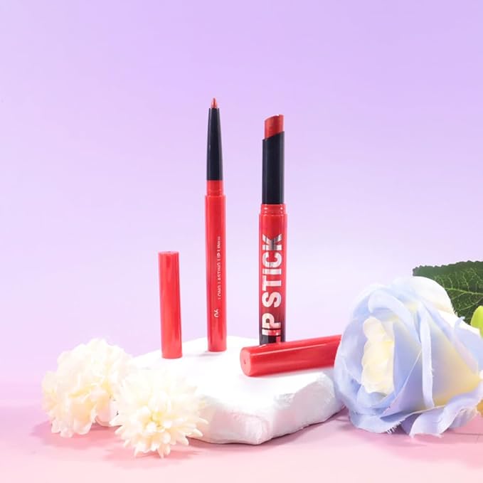 2Pcs 2 in 1 Matte Red Lip Liner and Lipstick Combo Set for Women,Lipstick Stain Lip Liner for Daily & Party Long Lasting Waterproof Smudge Proof 24 Hour Full Coverage Vegan Lip Makeup Kit
