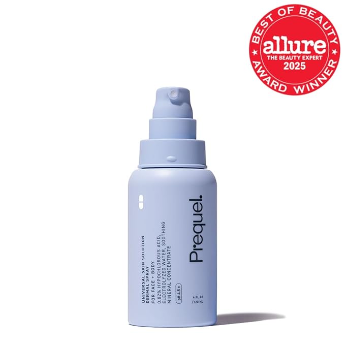 Prequel Skin Universal Skin Solution Hypochlorous Acid Spray for Face and Body. Fine Mist HOCL Facial Cleanser and Dermal Spray with Minerals & Electrolyzed Water - pH-Stabilized Care. 4oz
