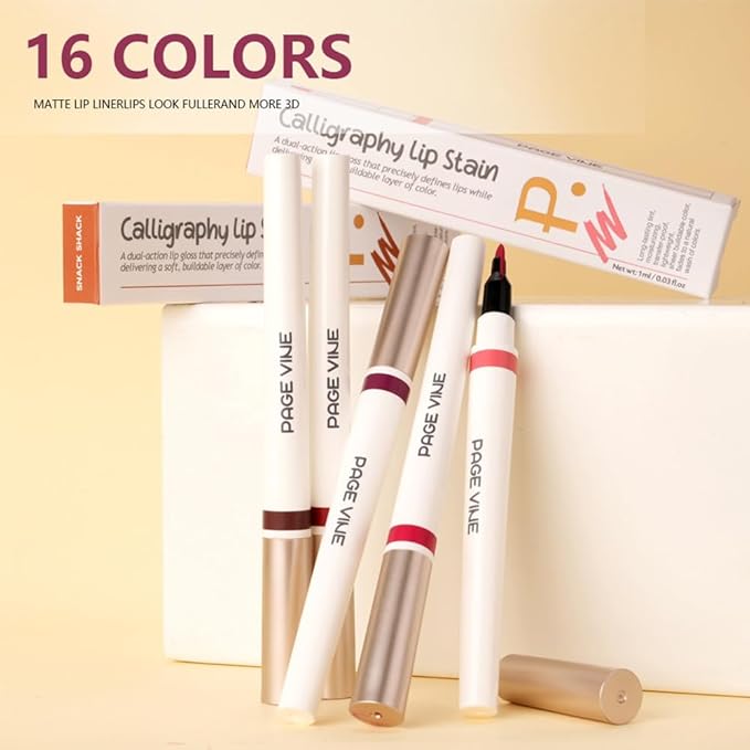 Matte Calligraphy Liquid Lip Liner Lipstick Pencil, Deep Red Long-Lasting Transfer-Proof Lip Stain, Lightweight Lipstick, Sheer Buildable Color, Fades to a Natural Wash of Colors