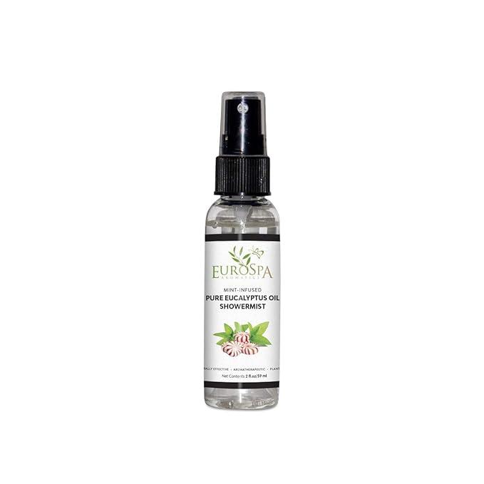 EuroSpa Aromatics Pure Eucalyptus Oil ShowerMist and Steam Room Spray, All-Natural Premium Aromatherapy Essential Oils - Mint Infused, 2oz