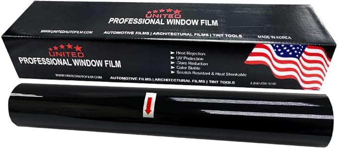 United Professional Window Tint 50% VLT 36"In x 100'Ft 1Ply Dyed Upgraded Film - Privacy Window Tint for Cars, Home, Blocks UV/IR Rays, Reduce Heat & Glare - Adhesive Window Film Standard Black Color