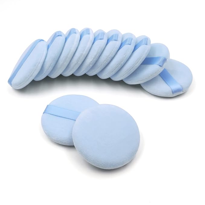 12 PCS Cotton Powder Puff, Face Puff Makeup Puffs Pads, Velour Powder Puff Round Fluffy Puff for Loose Powder Foundation (Blue)
