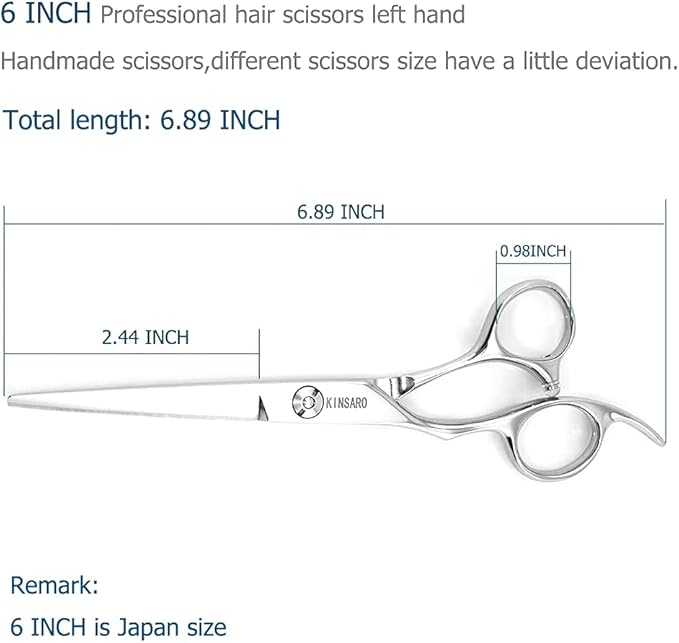 Hair Shears left hand 6 Inch Hair Scissors Left Hand Hair Cutting Scissors Lefty Barber Shears Left Handed KINSARO for Hairdresser Barbershop or Home Use