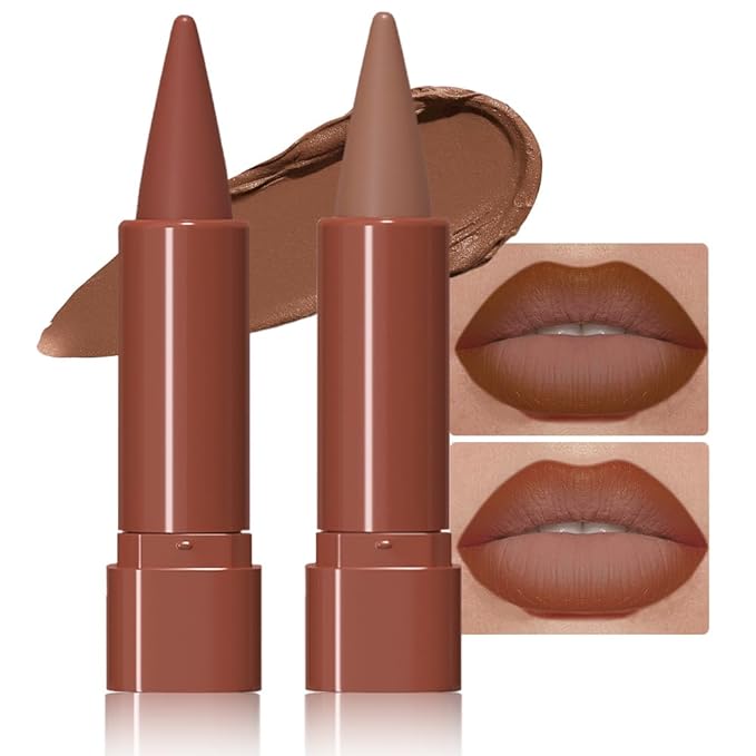 2Pcs Gradient Matte Lipstick Crayon Lip Liner pencil, Flawless Contour Gradual Ombre Effect lip Pencil, for Women Long Lasting Waterproof Smudge Proof Lipstick Pencil 01#+04#