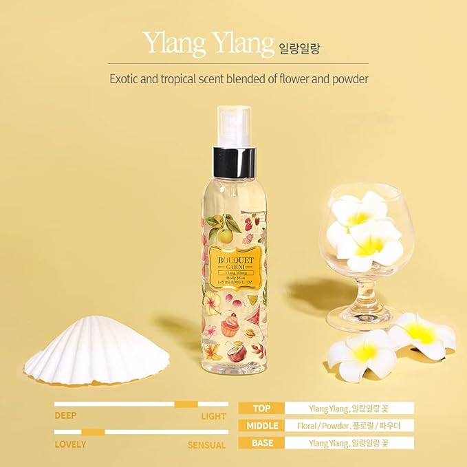 Bouquet Garni Hair & Body Mist Ylang Ylang Fragrance - Long-lasting Moisture & Fragrance, Mist for Women, Low Irritation (Containing Vitamin E, Citrus Acid) - 4.9 oz