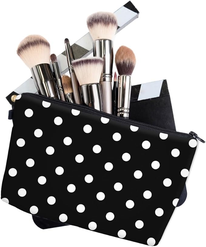 Small Makeup Bag Cosmetic Bag for Women, Pretty Design Organizer Case with Zipper Closure, Lightweight and Water-Resistant Make Up Bag - 8.65"x 5.35" x 7.08"（Polka Dot）