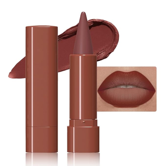 Matte Lip Crayon Lip Liner and Lipstick Combo Sets, Reddish Brown Gradient Matte Lip Bar And Lip Liner Set, Contour Gradual Ombre Effect Lip Pencil For Old Women, Long Lasting Waterproof Smudge Proof