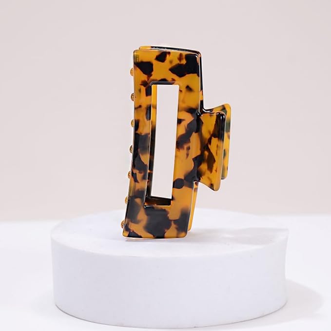 Hair Claw Clip, 3 Inch Tortoise Shell Cellulose Acetate, French Design Rectangle Hair Clip for Women Ladies Girls, Pack of 2