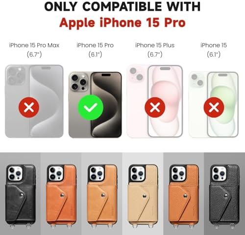 LUCKYCOIN Crossbody Wallet Phone Case for iPhone 15 Pro,100% Genuine Leather Wallet Phone Case with Expandable Flip Card Holder,Phone Purse for Women with Adjustable Removable Strap - Pebble Brown
