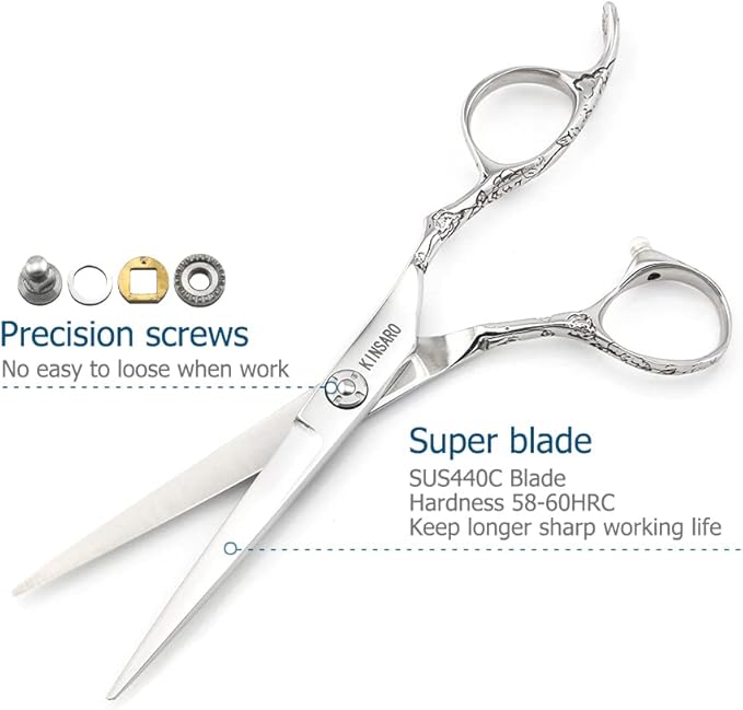 Hair Scissors 6 Inch Professional Barber Hair Cutting Scissors hairdresser haircut scissors 440C Barber Shears Rose handle KINSARO for Hairdresser Barbershop or Home Use