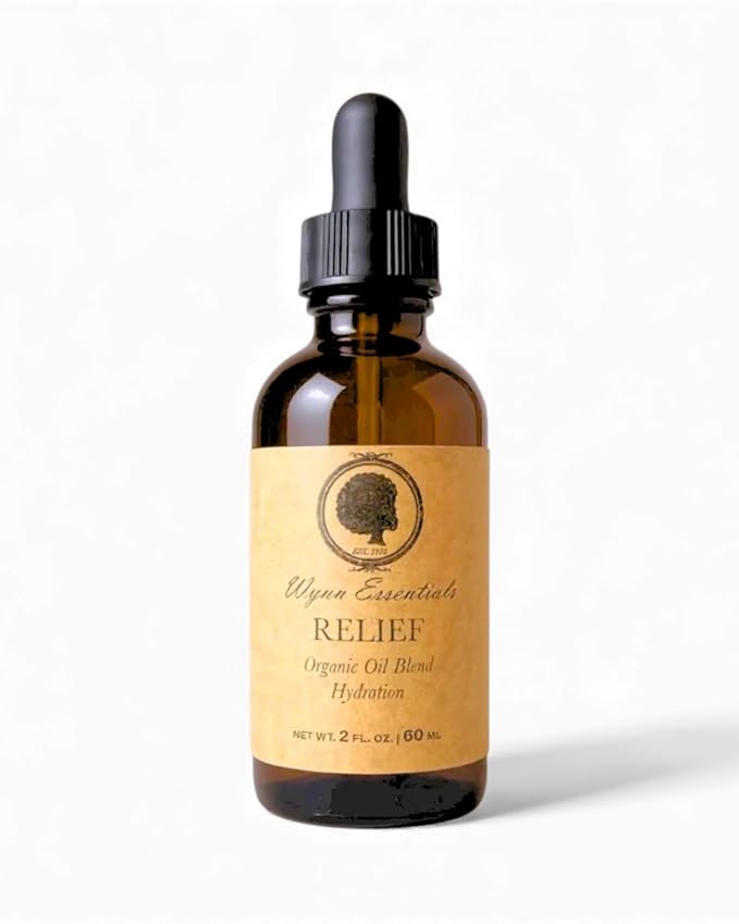 Relief Oil, Organic Scalp Treatment, Soothing Formula for Dry, Itchy, Dandruff-Prone Scalp with Almond, Jojoba, Avocado, Tea Tree and Black Castor Oil