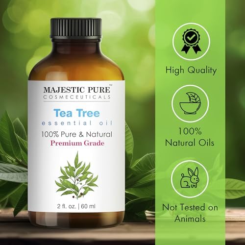 Majestic Pure Tea Tree Essential Oil with Glass Dropper - 2 Fl Oz - 100% Pure and Natural Tea Tree Oil - Premium Grade Essential Oils for Diffuser, Aromatherapy, Soap and Candle Making