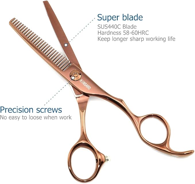 5.5 Inch Hair Thinning Scissors 440C Thinning Shears Professional Hair Shears Barber Scissors Convex Edge KINSARO for Hairdresser Barbershop or Home Use