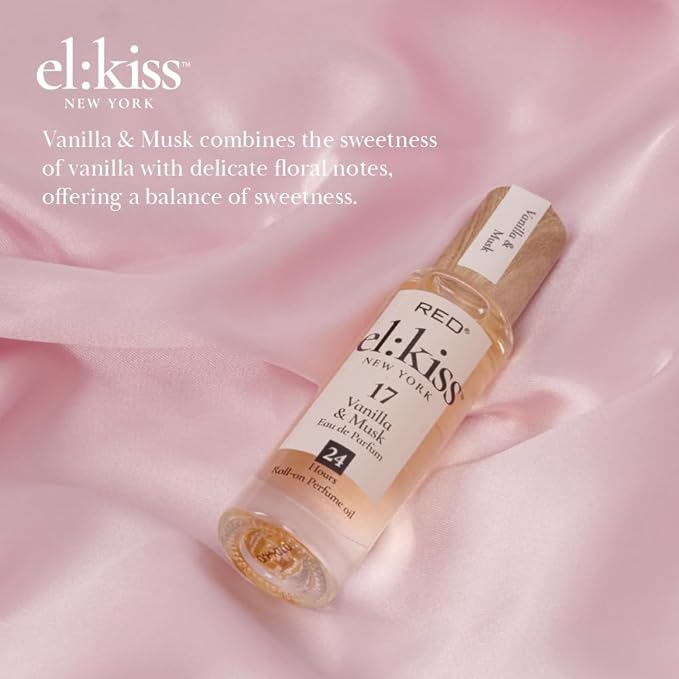 EL:KISS Roll On Perfume, Vanilla & Musk Inspired by Lattaf. Yara, Eau de Parfum 12mL (.40 Fl Oz), Hydrating & Long-Lasting, Alcohol & Mineral Oil-Free, Infused With Jojoba, Argan & Coconut Oil
