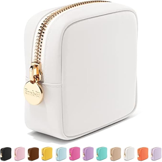 Makeup Bag Travel Cosmetics Pouch and Toiletry Bag, Nylon Zipper Pouch Purse, Cute Make Up Organizer Storage Tote for Women Girls, Waterproof Travel Skincare Case, Small Makeup Bags, White