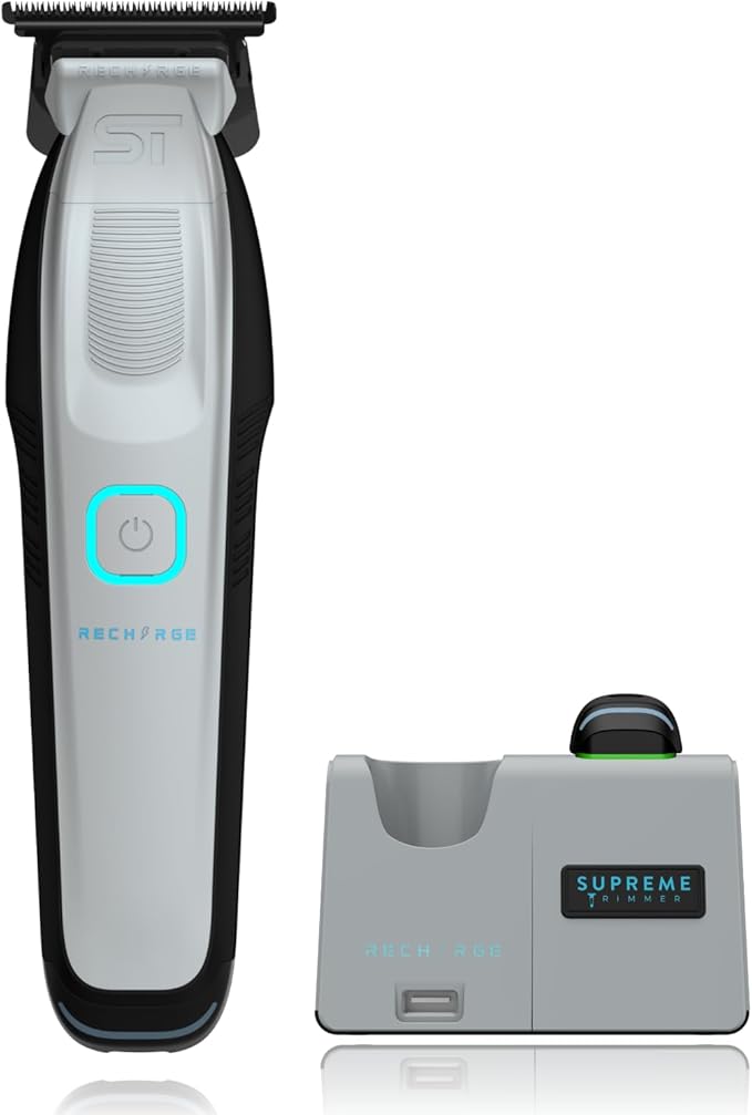 Supreme Trimmer Recharge ST777 – Professional Barber Trimmer with 2 Removable Batteries | 8000 RPM Motor, Zero Gap DLC Blades, Smart Charging Dock, USB-C Fast Charge
