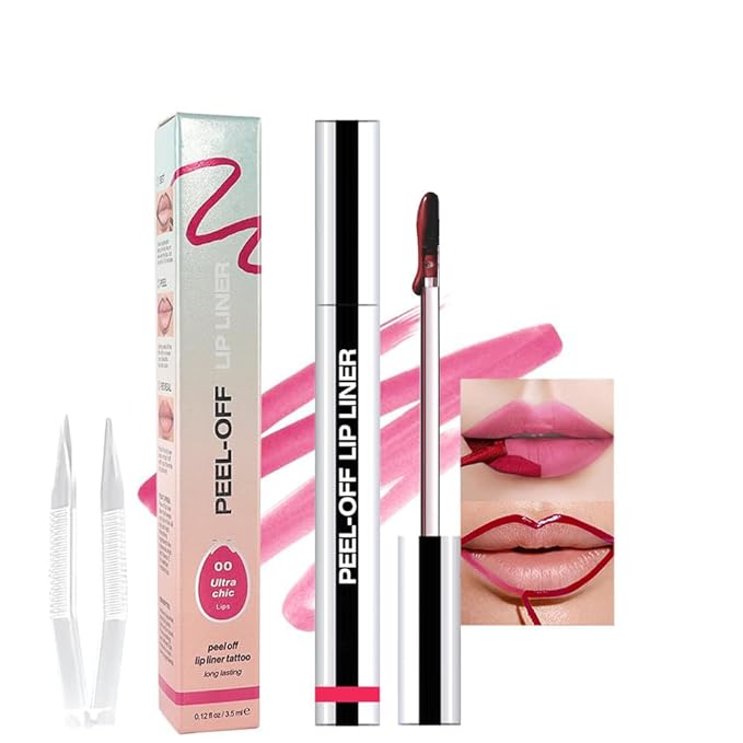 Delicate Pink Liquid Matte Lip Liner Stain Peel Off with Tweezer, Long Lasting, Waterproof Matte Lipstick Lip Gloss Tattoo for Women, Transfer-prof Lip Tint Makeup for All Skin Types 00#