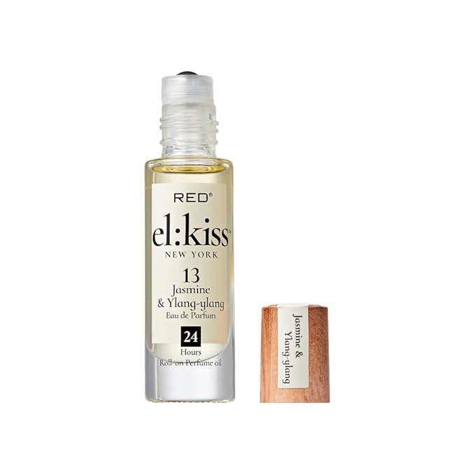 EL:KISS Roll On Perfume, Jasmine & Ylang Ylang Inspired by Ch. Gabrielle, Eau de Parfum 12mL (.40 Fl Oz), Hydrating & Long-Lasting, Alcohol & Mineral Oil-Free, Infused With Jojoba, Argan & Coconut Oil