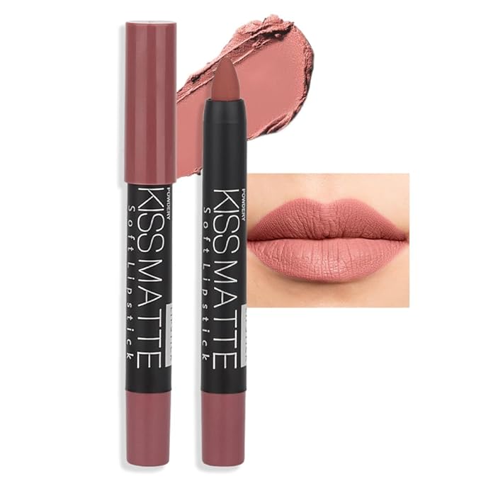 evpct 1Pcs Nude Beige Matte Lipstick and Lip Crayon Liner Pencil Pen Set for Women Lip Stain Long Lasting Waterproof labiales mate magicos 24 horas originales pintalabios permanente 24 horas 05