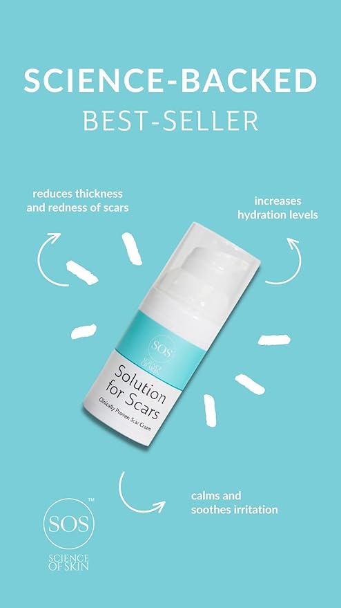 Science of Skin Solution for Scars - Advanced Active Scar Cream. Reduces the appearance of old & new scars. Clinically proven to reduce the appearance of scarring