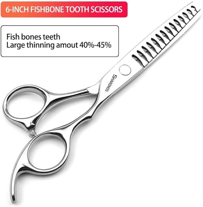 SHARENDS 6/6.5 inch Professional Hair Scissors - Barber Scissors - Stainless Steel - Silver - Modern Style - Right Hand - 6 Inch Teeth-A