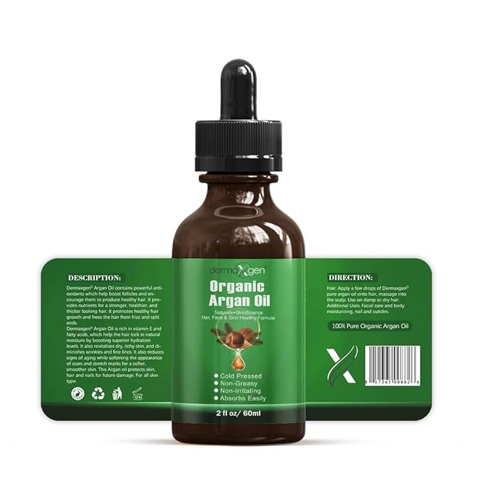 Argan Oil -100% Organic & Cold Pressed Moroccan Oil - Anti-Aging Moisturizing Treatment for Face, Hair, Skin & Nails, Acne Scars, Anti-Wrinkle. (4 FL OZ)