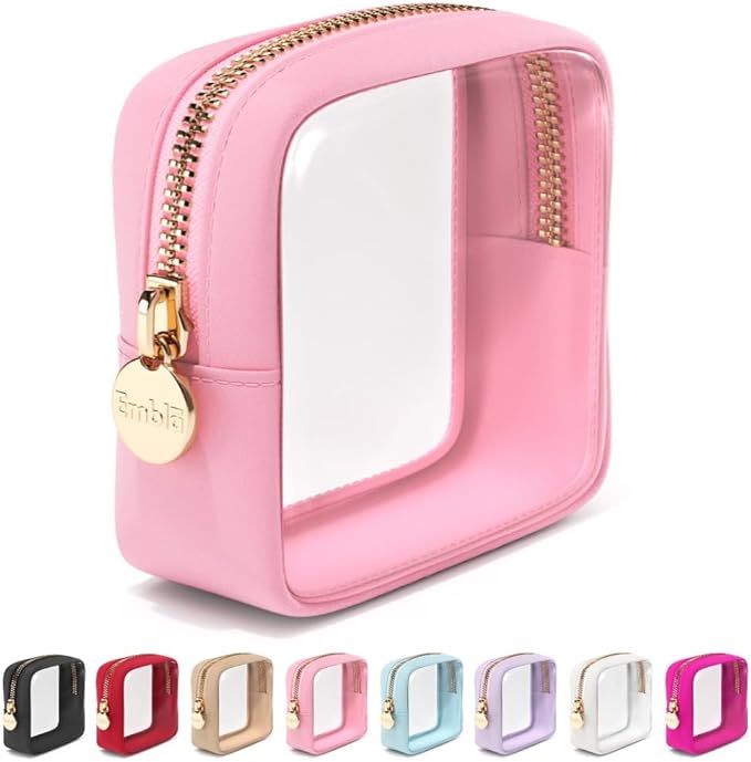 Clear Makeup Bag Zipper Pouch, Transparent Cosmetic Case Organizer, TSA Approved Travel Toiletry Case, Travel Accessories Essentials Makeup Tote for Women, Mini Cute Make up Bag for Purse - Flamingo