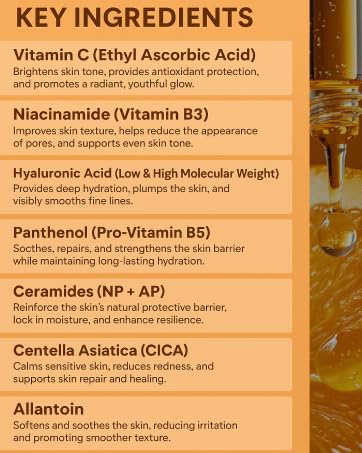 New Facial Serum for Sensitive Skin,Vitamin C, Hyaluronic Acid & Niacinamide, Hydrating Anti-Aging Formula 1 fl oz (30 ml)
